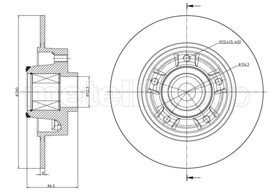Metelli Bremsscheibe 231095 Voll 260Mm 8Mm Für Renault