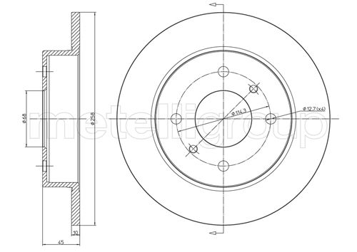 Metelli Bremsscheibe 230633 Voll 258Mm 10Mm Für Nissan