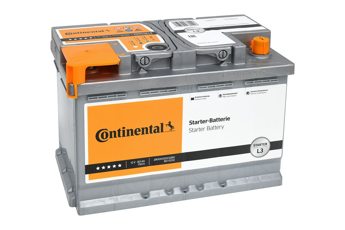 CONTINENTAL Starterbatterie 12V, 80 Ah, 750 A 2800012023280 12V 68Ah 750A für Ford Opel Volvo Fiat CHEVROLET Citroën TOYOTA VW Mercedes Audi JAG