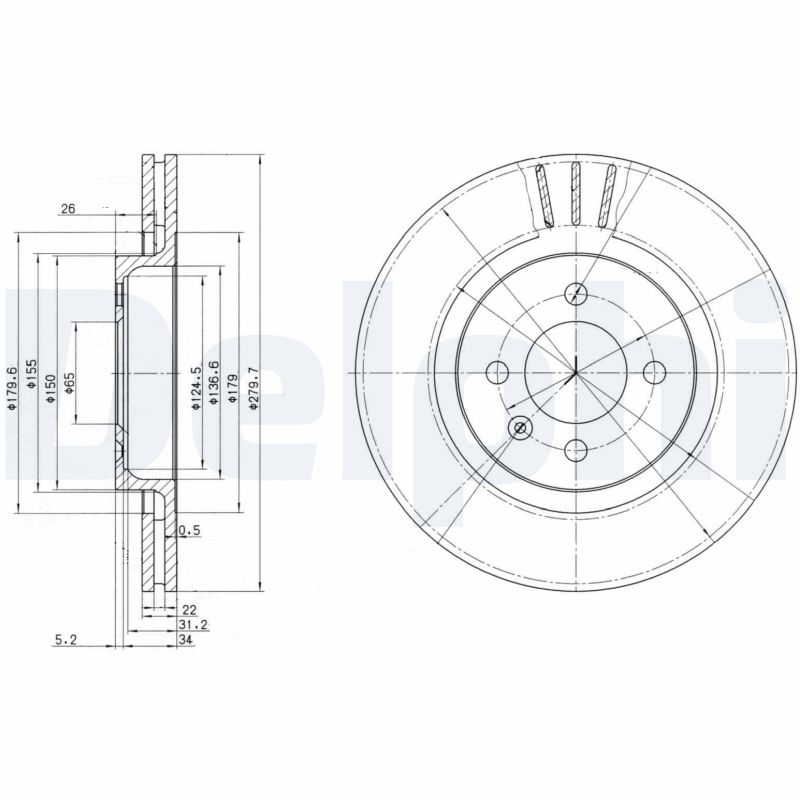 Delphi Bremsscheibe Bg2712 280Mm 22Mm Für Vw
