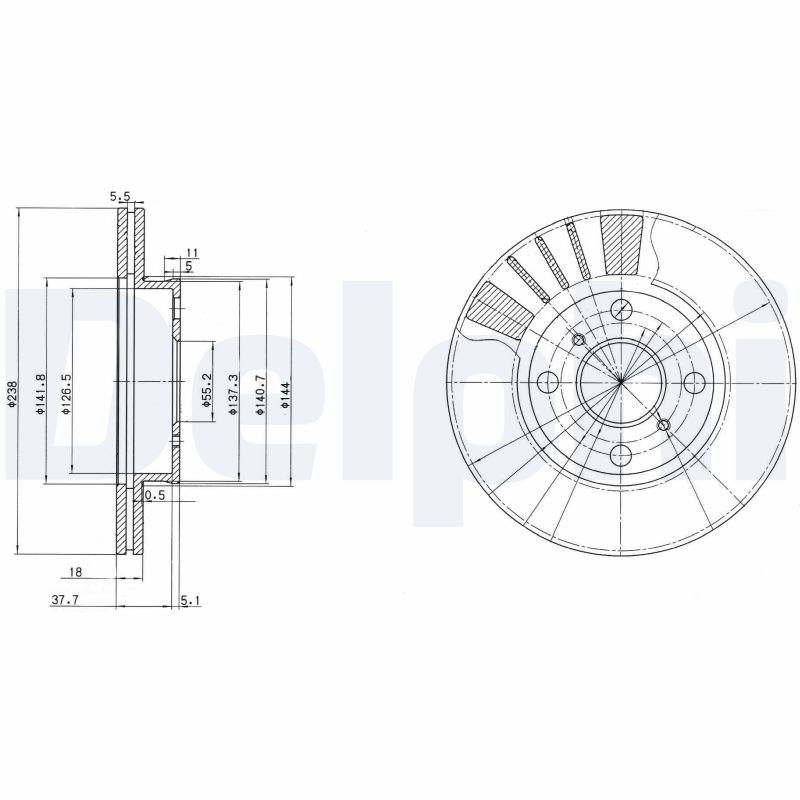 Delphi Bremsscheibe Bg3424 238Mm 18Mm Für Vw Toyota