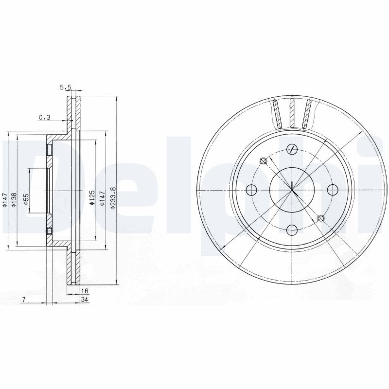 Delphi Bremsscheibe Bg3555 234Mm 16Mm Für Perodua Toyota Daihatsu