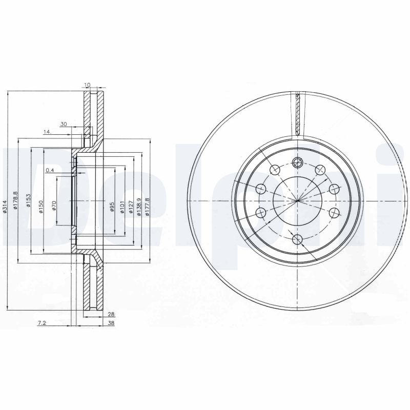Delphi Bremsscheibe Bg3973 314Mm 28Mm Für Opel