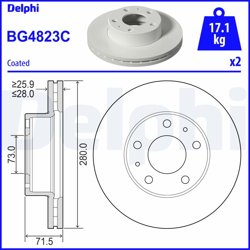 Delphi Bremsscheibe Bg4823c 280Mm 28Mm Für Fiat Opel Toyota
