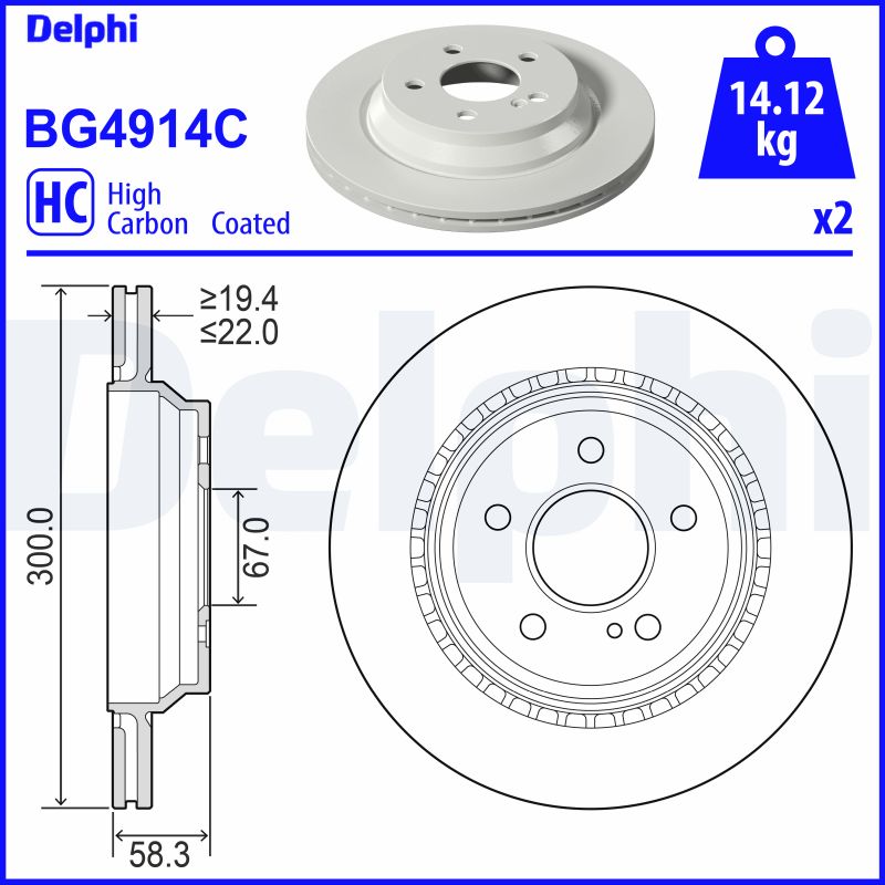 Delphi Bremsscheibe Bg4914c 300Mm 22Mm Für Mercedes