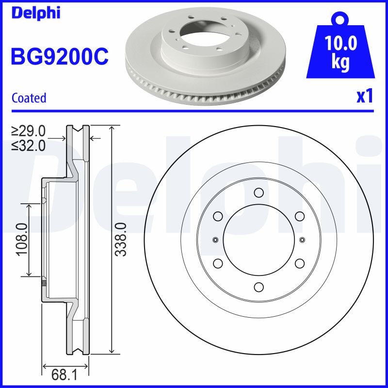 Delphi Bremsscheibe Vorne, Belüftet, Stück Größe 1 Bg9200c - Bild 5