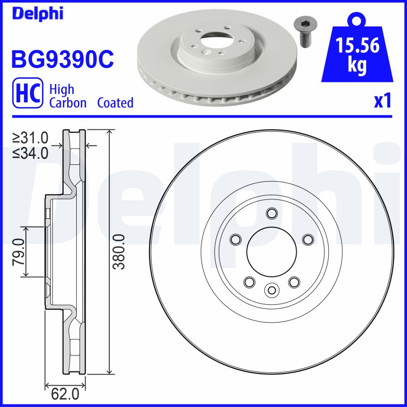 Delphi Bremsscheibe Bg9390c 380Mm 34Mm Für Land Rover
