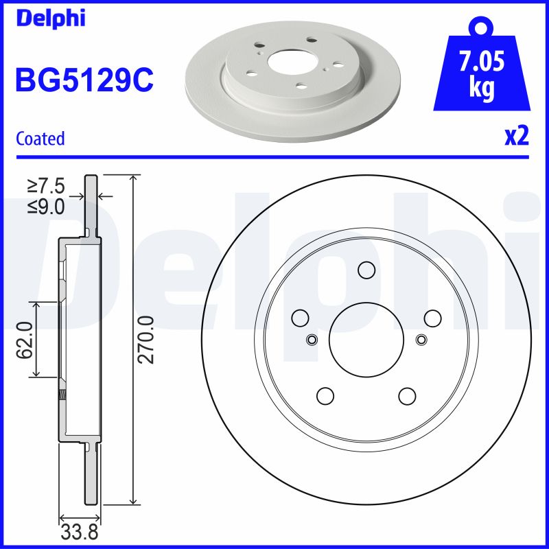 Delphi Bremsscheibe Bg5129c 270Mm 9Mm Für Toyota