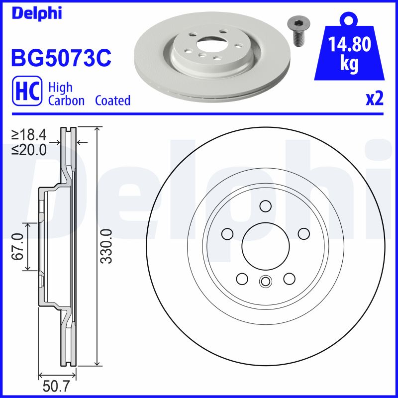 Delphi Bremsscheibe Bg5073c 330Mm 20Mm Für Bmw (Brilliance) Mini