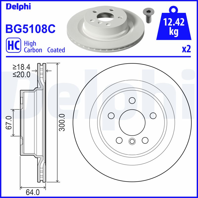 Delphi Bremsscheibe Bg5108c 300Mm 20Mm Für Bmw (Brilliance)