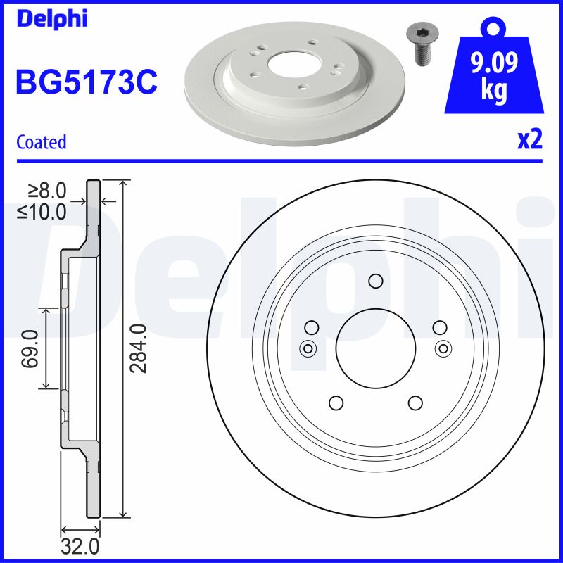 Delphi Bremsscheibe Bg5173c 284Mm 10Mm Für Kia