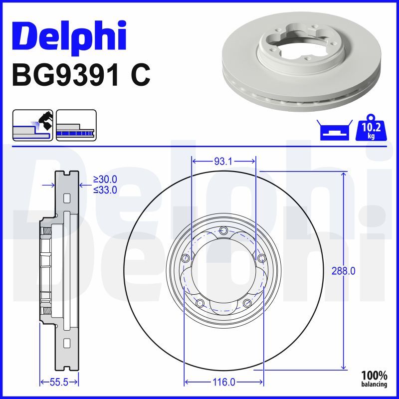 2x Bremsscheibe Delphi BG9391C 2 Bremsscheiben Vorderachse Vorne für Ford - Bild 7