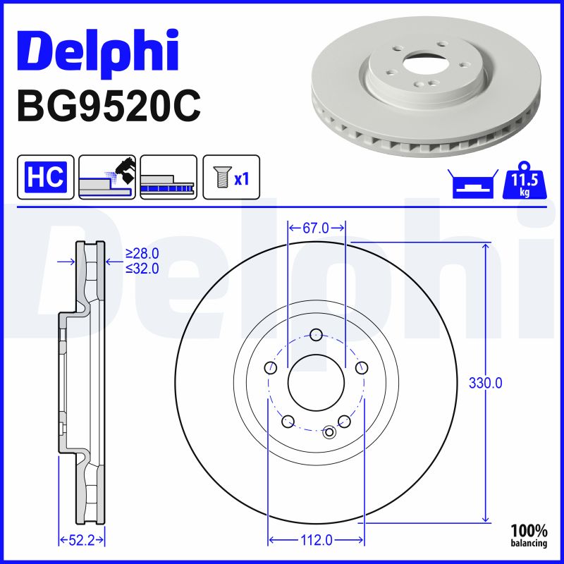 Bremsscheiben Scheibenbremse 2x vorne für Mercedes W447 EQV Delphi 4474211900 - Bild 6