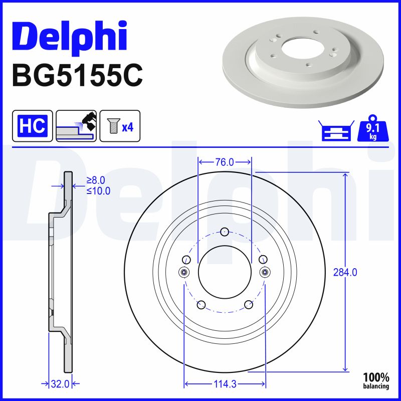 Delphi Bremsscheibe Bg5155c 284Mm 10Mm Für Kia (Dyk)