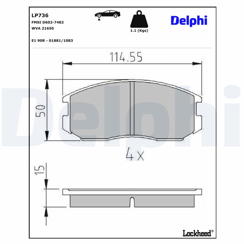 DELPHI Bremsbelagsatz, Scheibenbremse LP736 für DAIHATSU MITSUBISHI PROTON - Bild 5