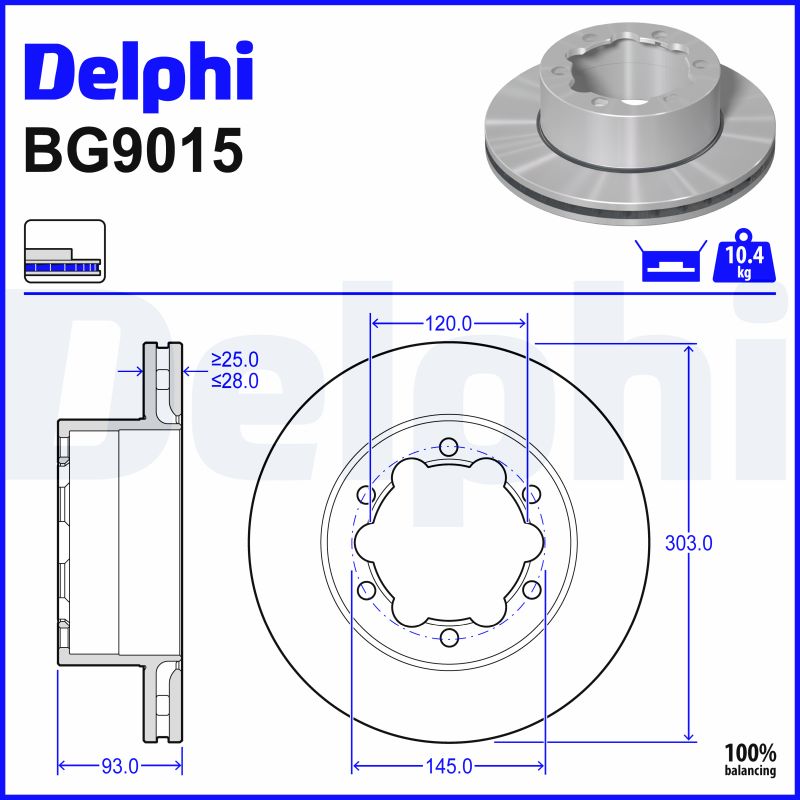 Delphi Bremsscheibe Bg9015 303Mm 28Mm Für Vw Mercedes - Bild 6