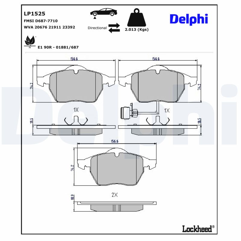 Delphi Bremsbelagsatz, Scheibenbremse Lp1525 Für Vw Skoda Audi - Bild 6