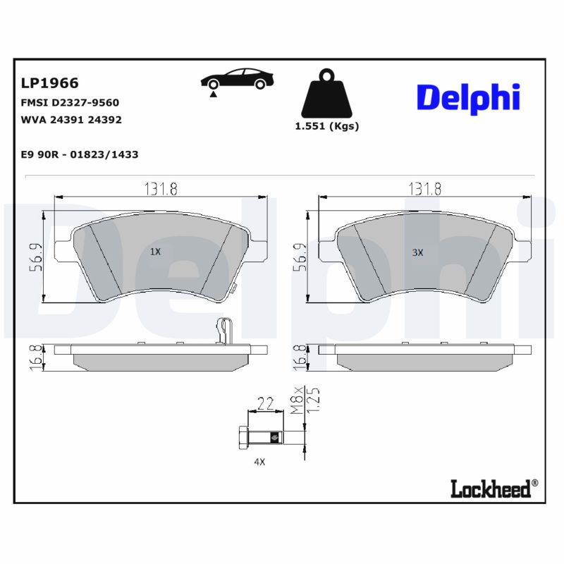 Delphi Lp1966 Bremsbelag - (4-Teilig) | Kompatibel Mit: Fiat Sedici, Mitsubishi L 300 Iii Bus, Suzuki Sx4, Sx4 Stufenheck - Bild 7