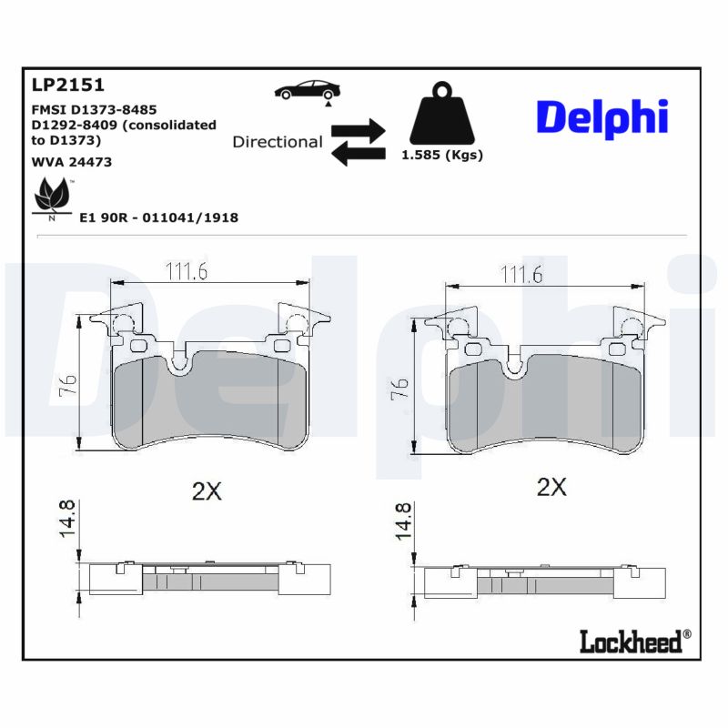 Delphi Lp2151 Bremsbelag - (4-Teilig) | Kompatibel Mit: Mercedes-Benz C-Class, C-Class Coupe, C-Class T-Model, Cls, E-Class, E-Class, E-Class T-Model, M-Class, Sl - Bild 7