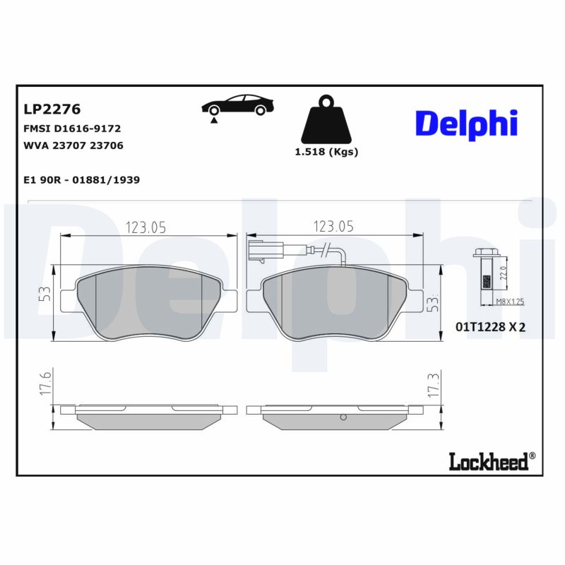 Für DELPHI LOCKHEED HAMULCE LP2276 BRAKE PAD AXLE SET INC BOLTS Citroen - Bild 6