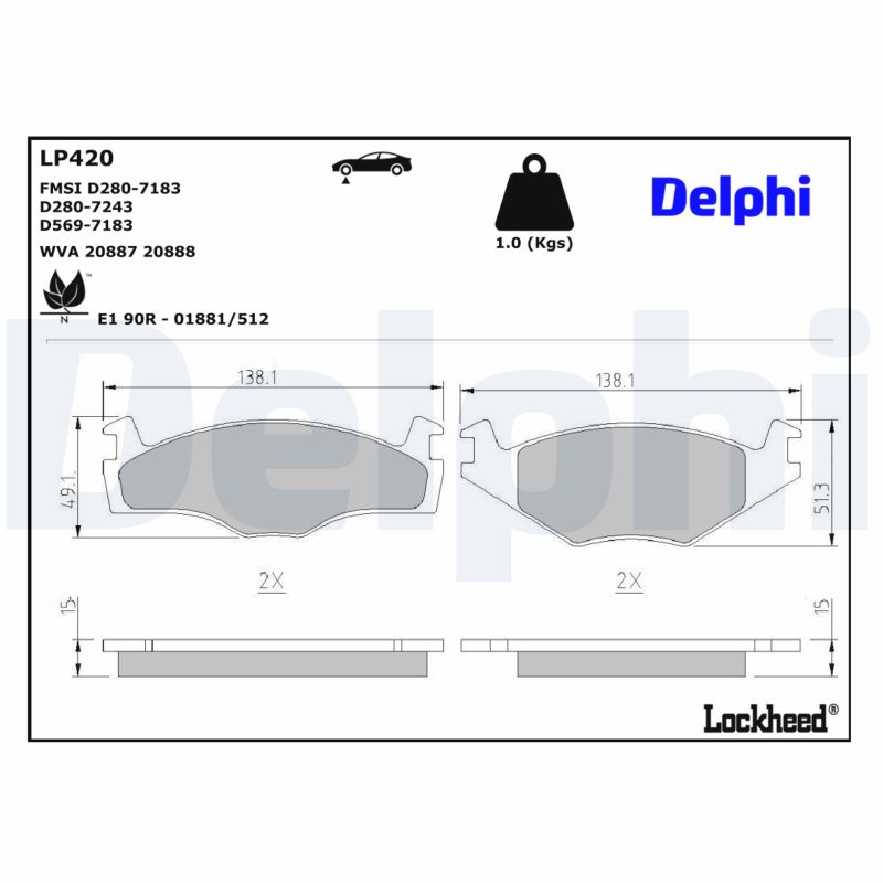 Delphi Bremsbelagsatz, Scheibenbremse [Hersteller-Nr. LP420] für Seat, VW - Bild 9