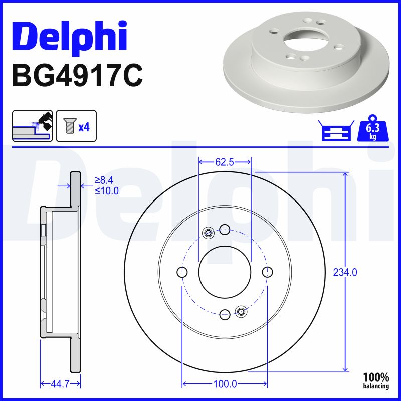 Delphi Bremsscheibe Bg4917c 234Mm 10Mm Für Hyundai