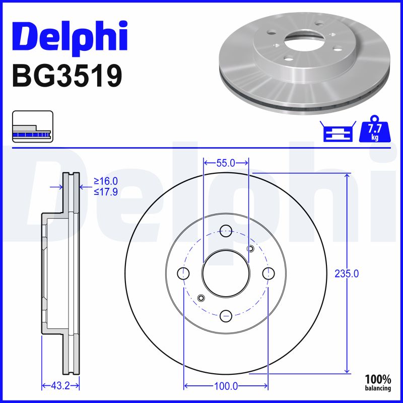 Delphi Bremsscheibe Bg3519 235Mm 18Mm Für Toyota
