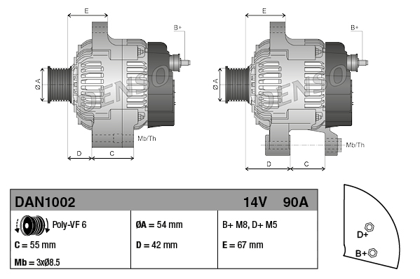 Für DENSO DAN1002 Alternator DAN1002 Alternator (14V, 90A, new with a deposit) - Bild 8