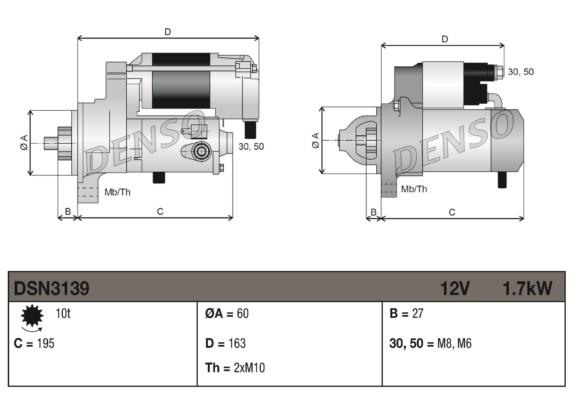 DENSO Starter 12V für JEEP MERCEDES-BENZ CHRYSLER 0061514401 0061514301 0051510101 DSN3139