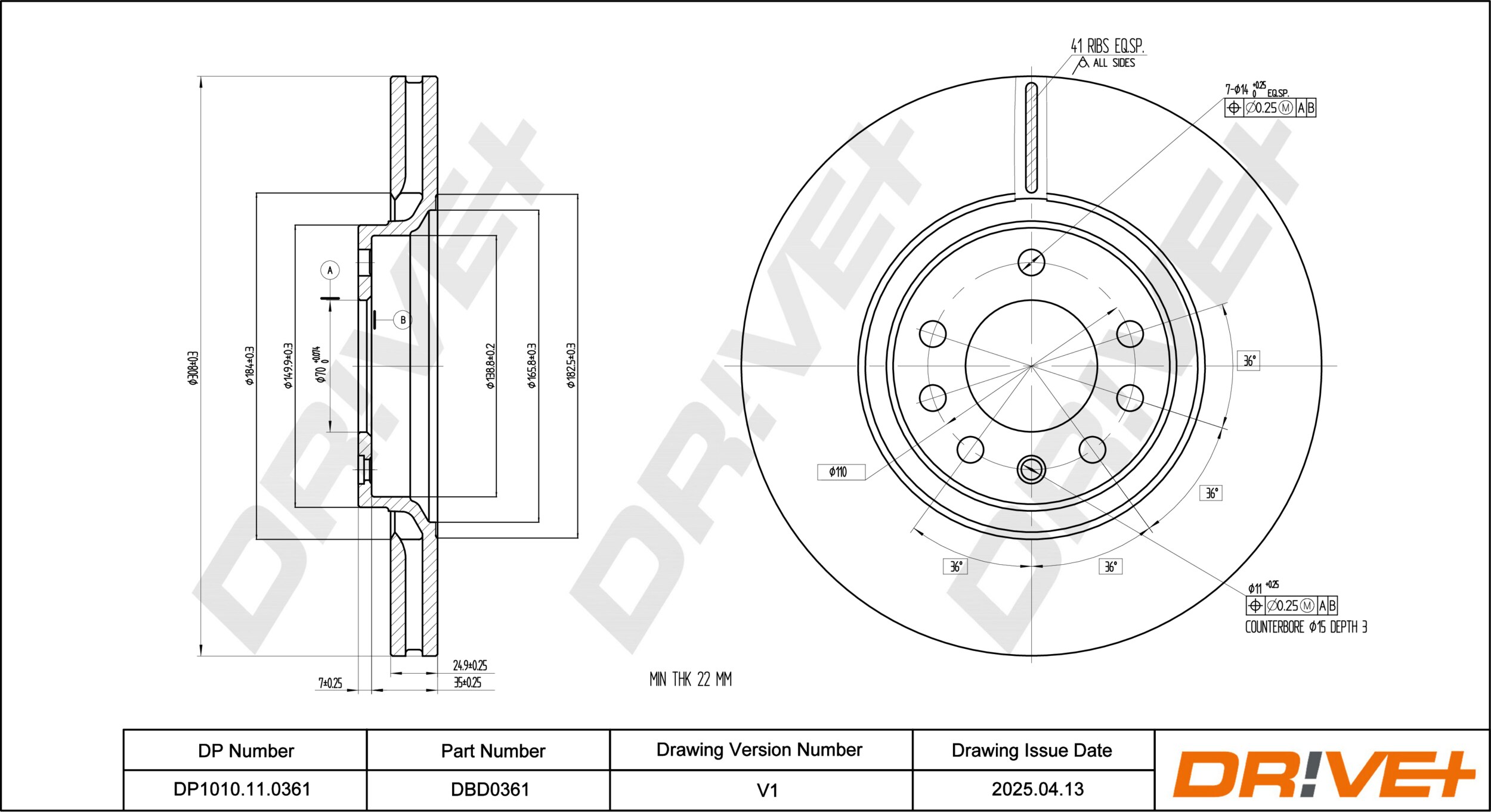 Drive+ Bremsscheibe Dp1010110361 Vorderachse Belüftet 308Mm 25Mm Für Chevrolet Saab Opel