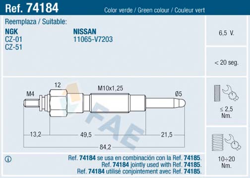 FAE Glühkerze 74184 für NISSAN