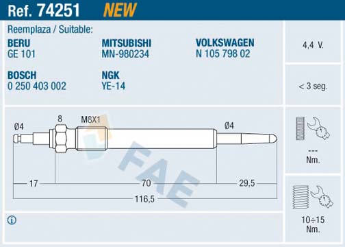 FAE Glühkerze 74251 für MITSUBISHI VW