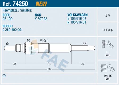 FAE Glühkerze 74250 für VW