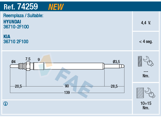 FAE Glühkerze 74259 für KIA