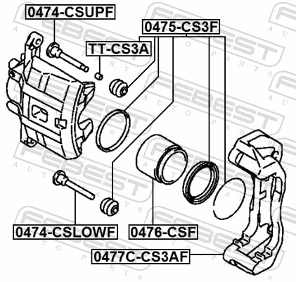 FEBEST Zubehörsatz, Bremssattel ttcs3a Vorderachse für Citroën/Peugeot HONDA TOYOTA GEELY Chrysler MAZDA MITSUBISHI HYUNDAI JAC CHERY