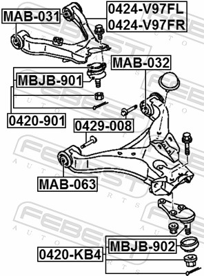 FEBEST Lagerung, Lenker mab031 Vorderachse oben für GM MITSUBISHI