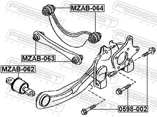 FEBEST Befestigungsbolzen, Querlenker 0598002 für Citroën/Peugeot MAZDA NISSAN RENAULT