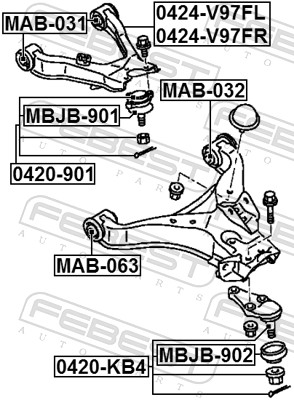 FEBEST Manschette, Trag-/Führungsgelenk mbjb901 Vorderachse beidseitig für MITSUBISHI