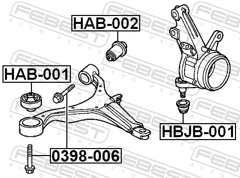 FEBEST Befestigungsbolzen, Querlenker 0398006 für CHERY HONDA