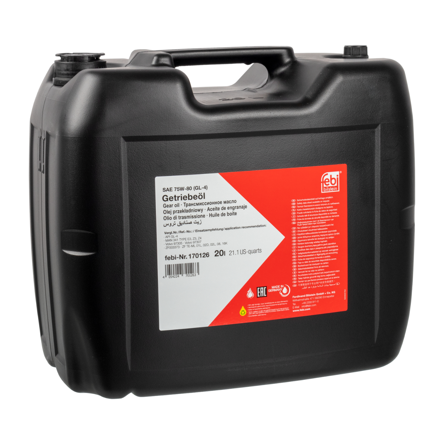 FEBI BILSTEIN Verteilergetriebeöl Getriebeöl SAE 75W-80 (GL-4) [20 L] 170126 20l für VW