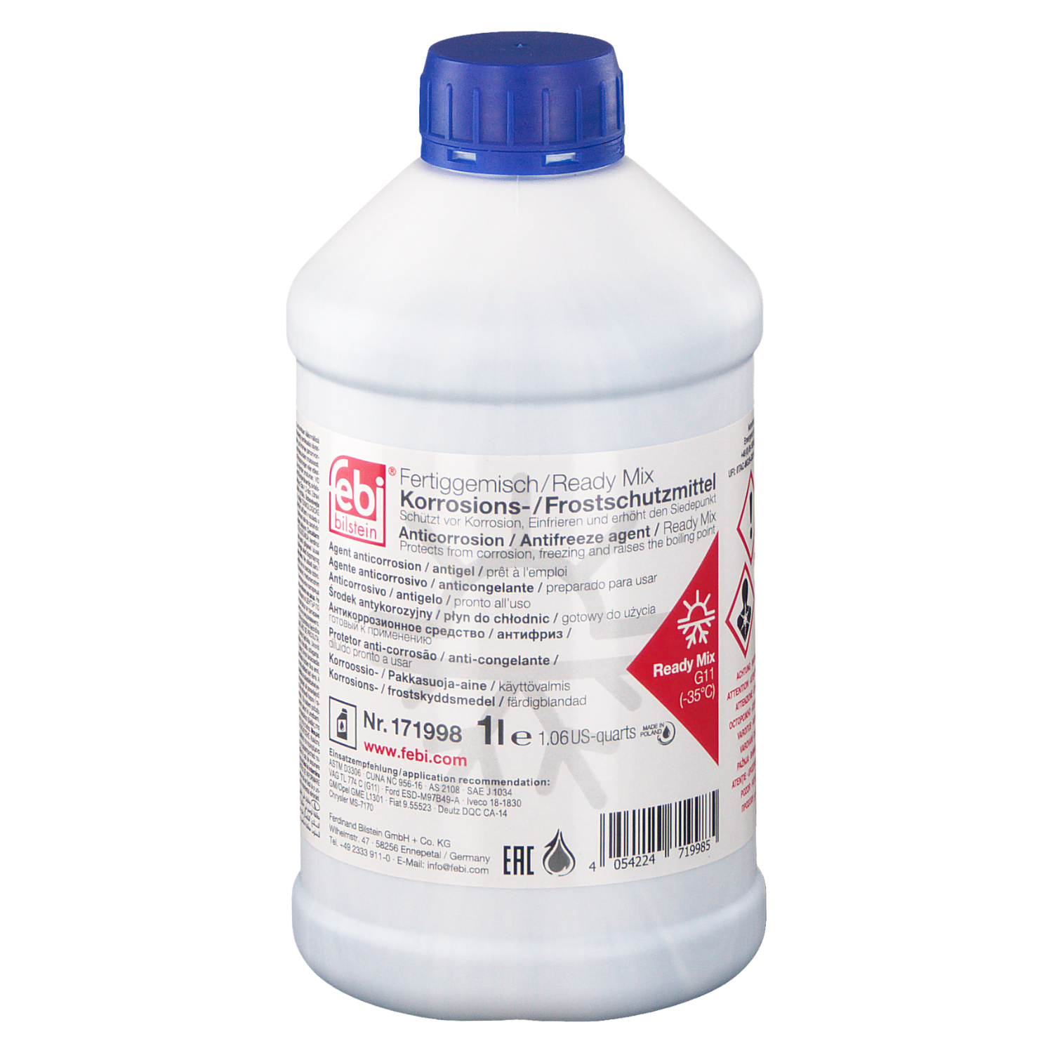 FEBI BILSTEIN Frostschutz Kühlerfrostschutz - Fertiggemisch 11 blau (1 L) 171998 1l für Ford Opel Vaughall VW BMW Mercedes Tesla