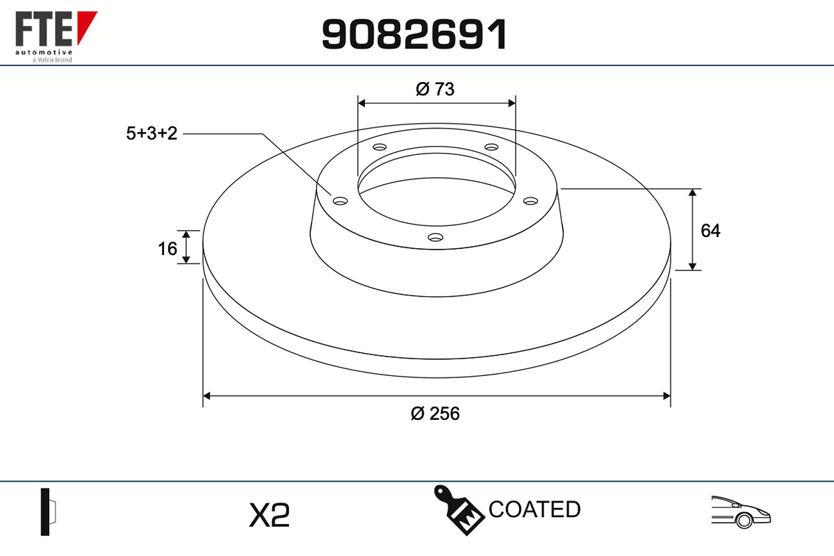 Fte Bremsscheibe 9082691 Vorderachse Voll 256Mm 16Mm Für Alfa Romeo Citroën