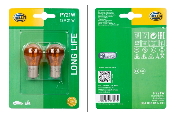 HELLA Glühlampe, Blinkleuchte LONG LIFE UP TO 3x LONGER LIFETIME 8ga006841133 PY21W