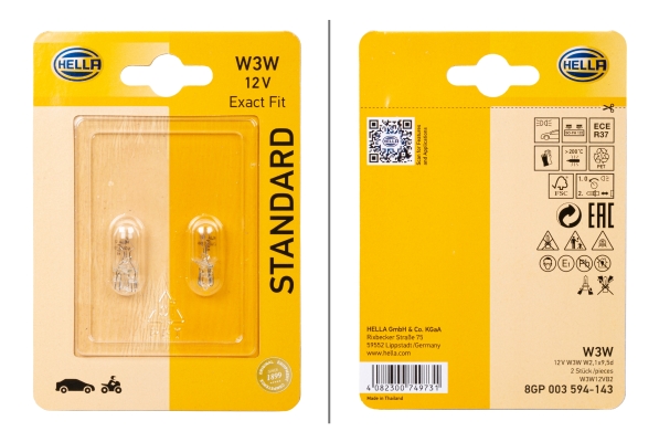 HELLA Glühlampe, Handschuhfachleuchte Blinkleuchte STANDARD 8gp003594143 W3W für LAIKA BMW DAF VW YAMAHA HOBBYCAR