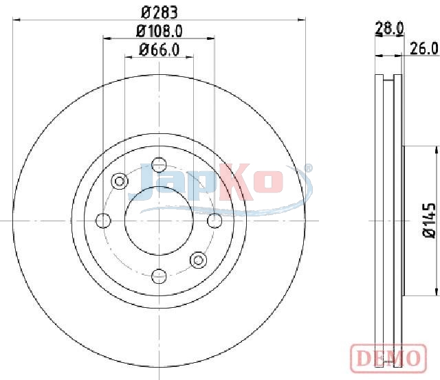 Japko Bremsscheibe 600627C Vorderachse Belüftet 283Mm 26Mm Für Peugeot (Df-Psa)