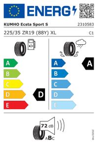 Kumho Sommerreifen "225/35 ZR19 (88Y) XL - Ecsta Sport S PS72", Art.-Nr. 2310583