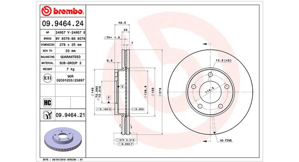 Magneti Marelli Bremsscheibe 360406056700 Belüftet 278Mm 25Mm Für Mazda (Changan)