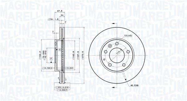 Magneti Marelli Bremsscheibe 360406030601 Belüftet 274Mm 24Mm Für Mazda Besturn (Faw)