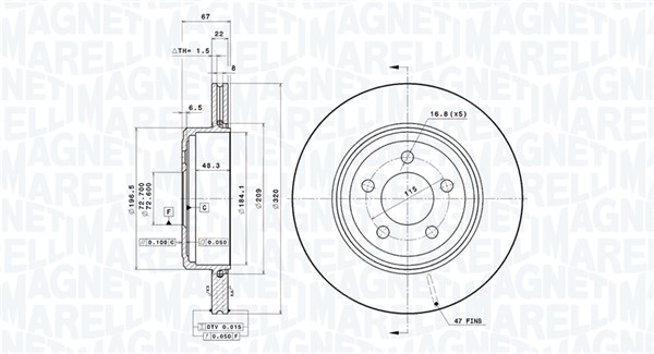 MAGNETI MARELLI Bremsscheibe 360406189801 belüftet 320mm 22mm für Chrysler LANCIA