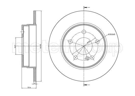 Metelli Bremsscheibe 230982C Voll 278Mm 9Mm Für Mercedes